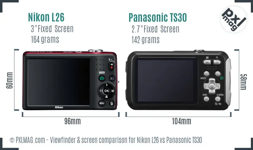 Nikon L26 vs Panasonic TS30 Screen and Viewfinder comparison
