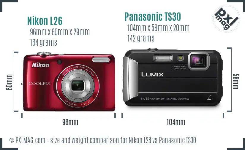 Nikon L26 vs Panasonic TS30 size comparison