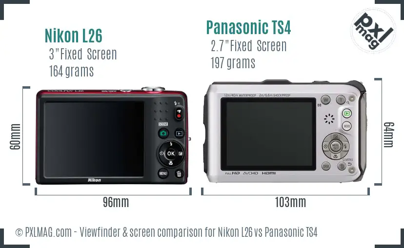Nikon L26 vs Panasonic TS4 Screen and Viewfinder comparison