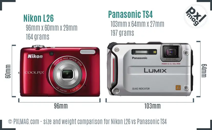 Nikon L26 vs Panasonic TS4 size comparison