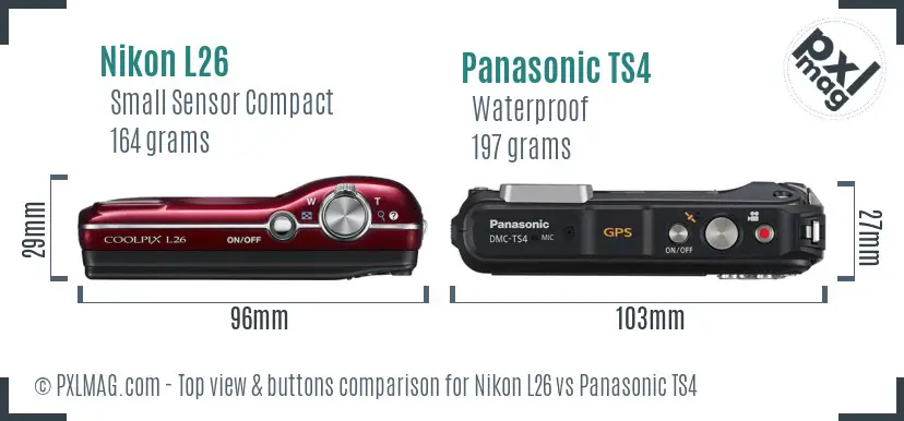 Nikon L26 vs Panasonic TS4 top view buttons comparison