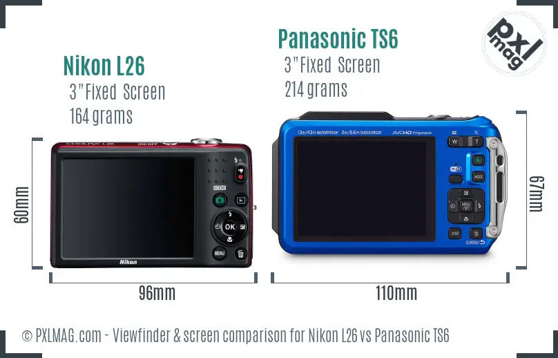 Nikon L26 vs Panasonic TS6 Screen and Viewfinder comparison