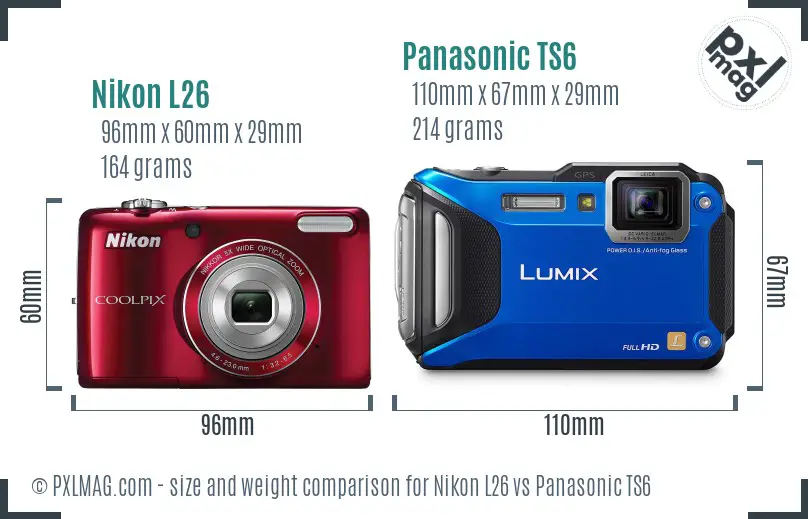 Nikon L26 vs Panasonic TS6 size comparison