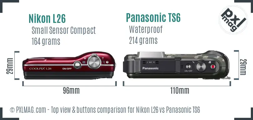 Nikon L26 vs Panasonic TS6 top view buttons comparison