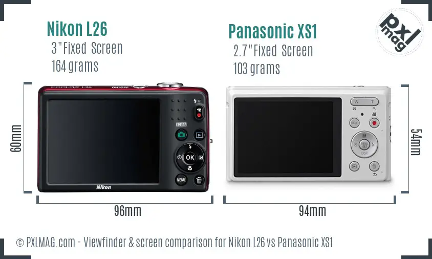 Nikon L26 vs Panasonic XS1 Screen and Viewfinder comparison