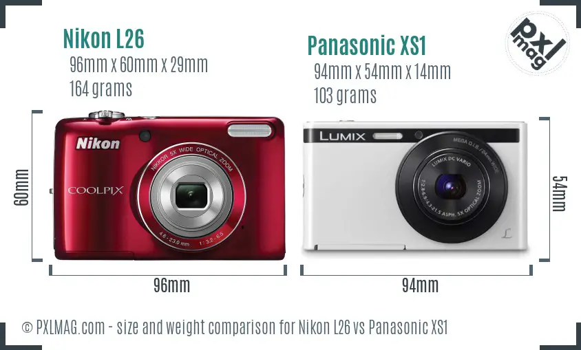 Nikon L26 vs Panasonic XS1 size comparison