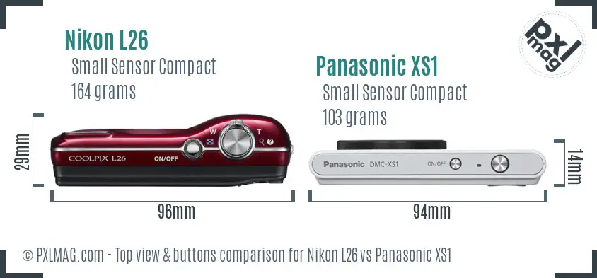 Nikon L26 vs Panasonic XS1 top view buttons comparison