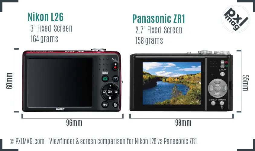 Nikon L26 vs Panasonic ZR1 Screen and Viewfinder comparison