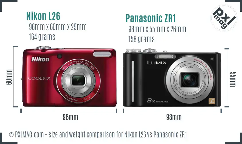 Nikon L26 vs Panasonic ZR1 size comparison
