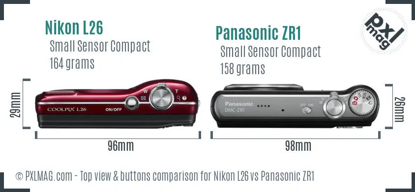 Nikon L26 vs Panasonic ZR1 top view buttons comparison
