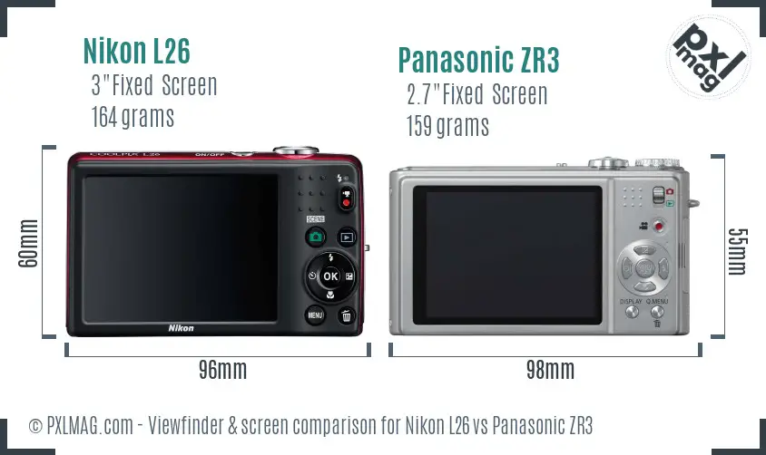 Nikon L26 vs Panasonic ZR3 Screen and Viewfinder comparison