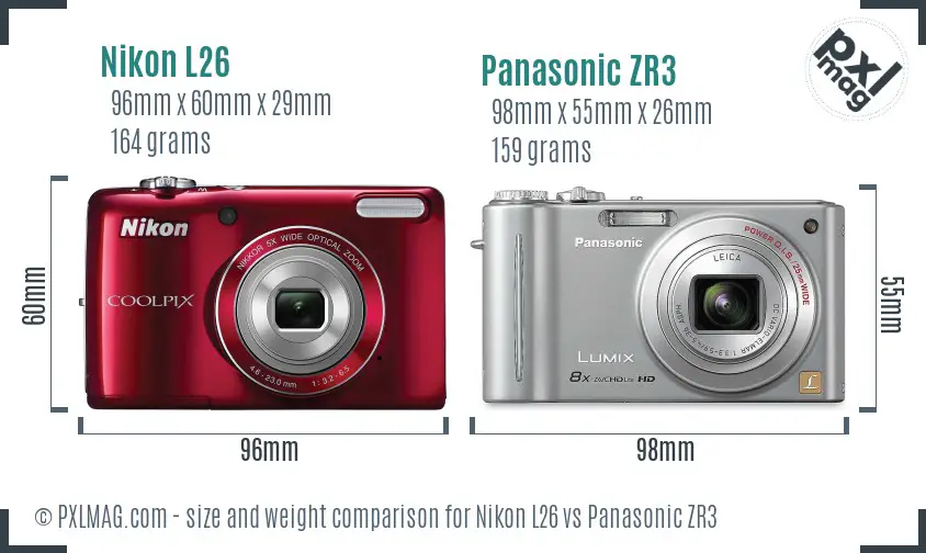 Nikon L26 vs Panasonic ZR3 size comparison