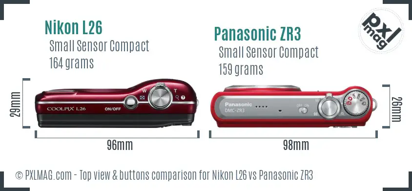 Nikon L26 vs Panasonic ZR3 top view buttons comparison
