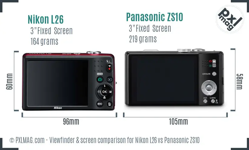 Nikon L26 vs Panasonic ZS10 Screen and Viewfinder comparison