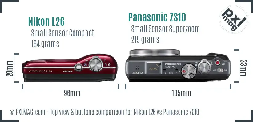 Nikon L26 vs Panasonic ZS10 top view buttons comparison