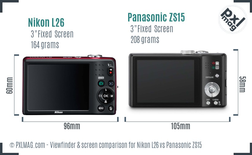 Nikon L26 vs Panasonic ZS15 Screen and Viewfinder comparison
