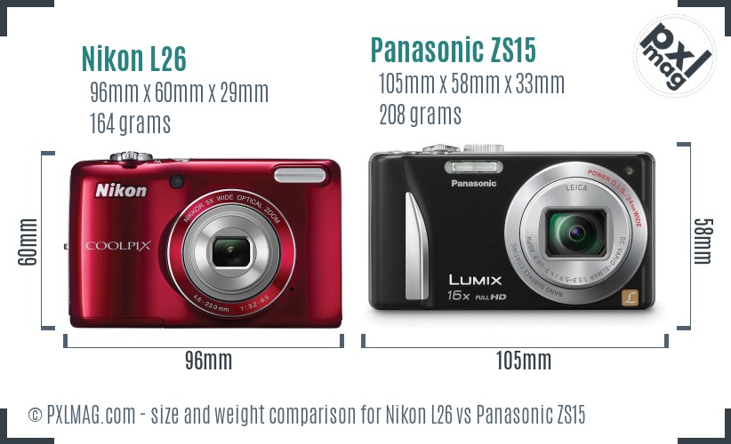 Nikon L26 vs Panasonic ZS15 size comparison Nikon L26 vs Panasonic ZS15 size comparison