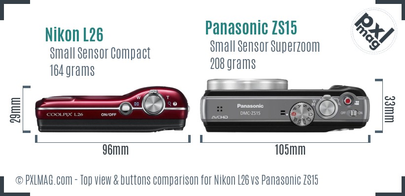 Nikon L26 vs Panasonic ZS15 top view buttons comparison
