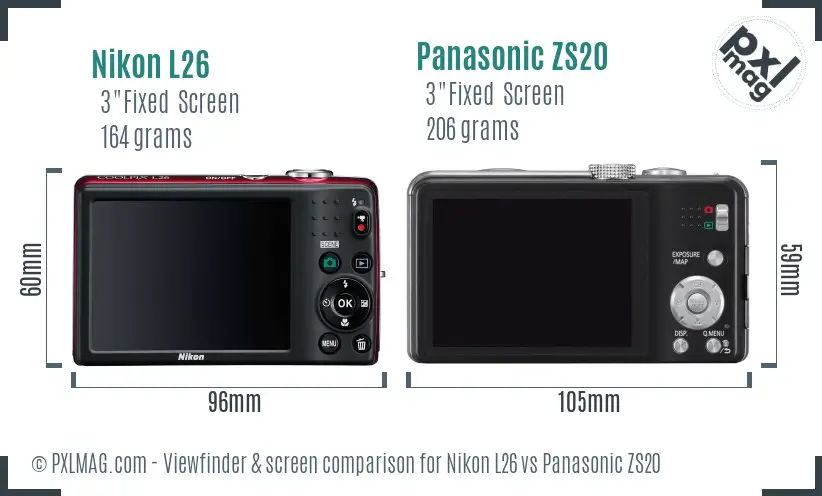 Nikon L26 vs Panasonic ZS20 Screen and Viewfinder comparison