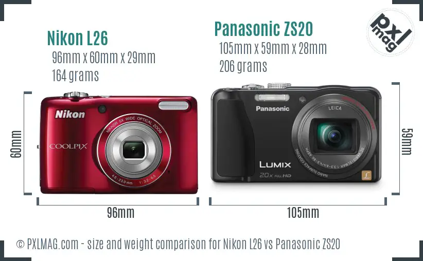 Nikon L26 vs Panasonic ZS20 size comparison