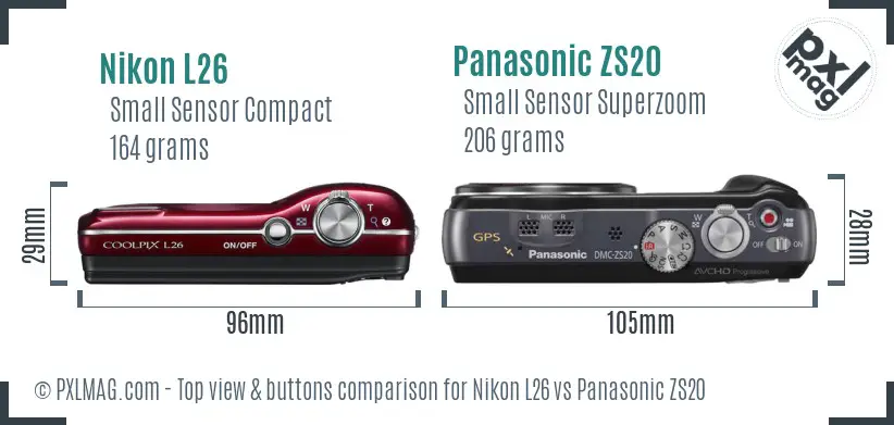 Nikon L26 vs Panasonic ZS20 top view buttons comparison