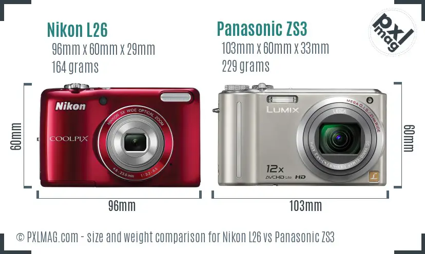 Nikon L26 vs Panasonic ZS3 size comparison