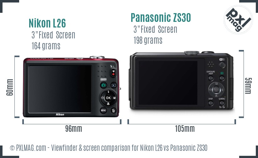 Nikon L26 vs Panasonic ZS30 Screen and Viewfinder comparison