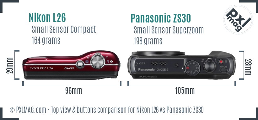 Nikon L26 vs Panasonic ZS30 top view buttons comparison