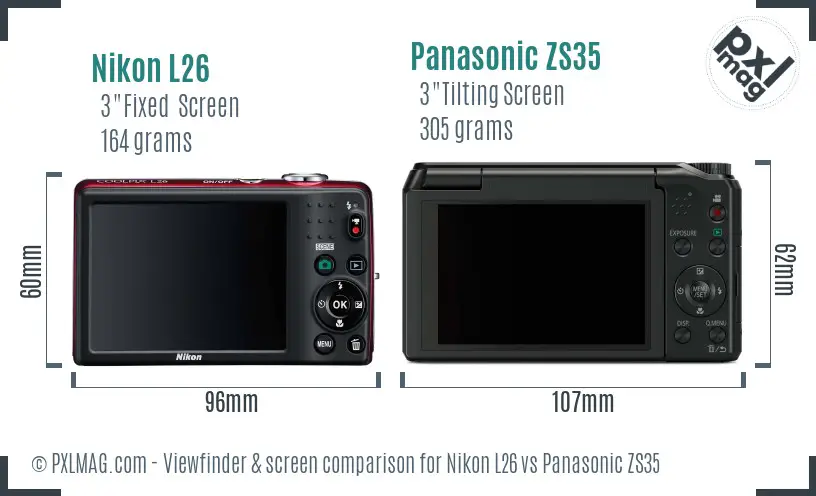 Nikon L26 vs Panasonic ZS35 Screen and Viewfinder comparison