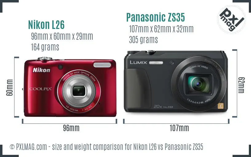 Nikon L26 vs Panasonic ZS35 size comparison