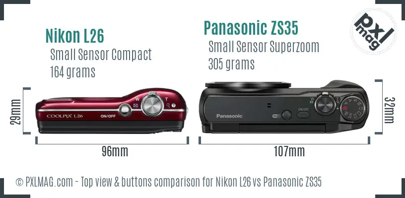 Nikon L26 vs Panasonic ZS35 top view buttons comparison