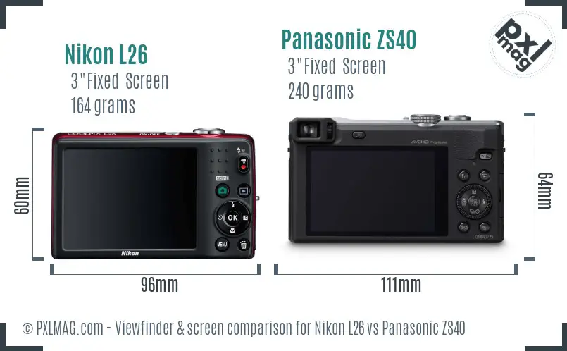Nikon L26 vs Panasonic ZS40 Screen and Viewfinder comparison