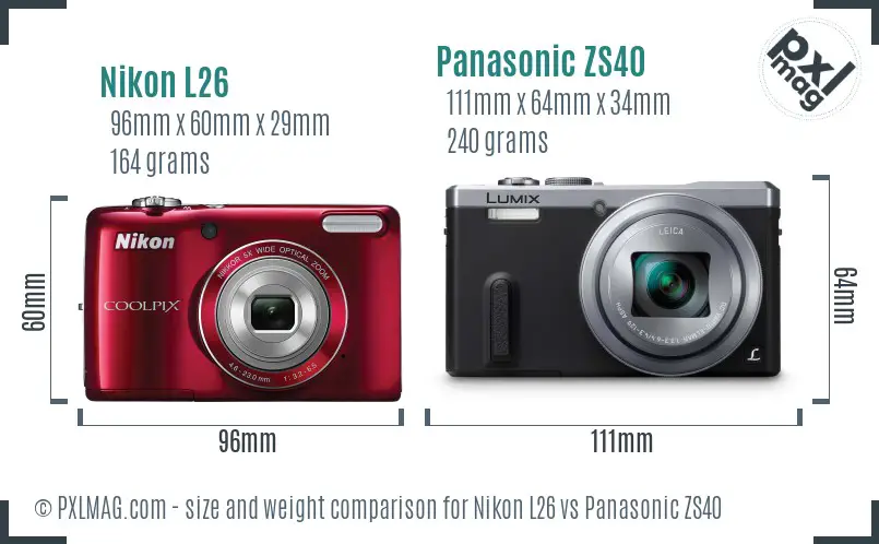 Nikon L26 vs Panasonic ZS40 size comparison