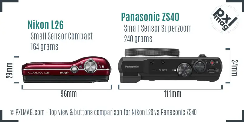 Nikon L26 vs Panasonic ZS40 top view buttons comparison