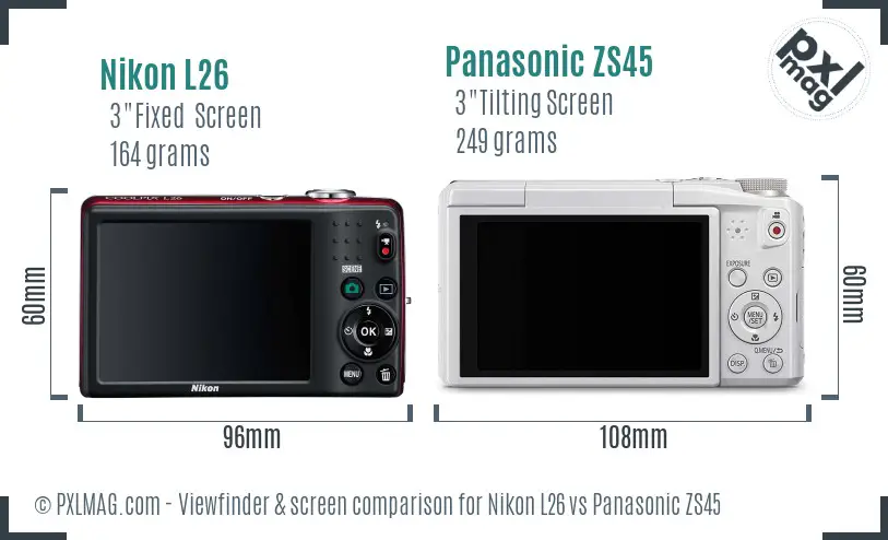 Nikon L26 vs Panasonic ZS45 Screen and Viewfinder comparison