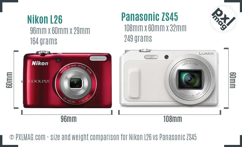 Nikon L26 vs Panasonic ZS45 size comparison