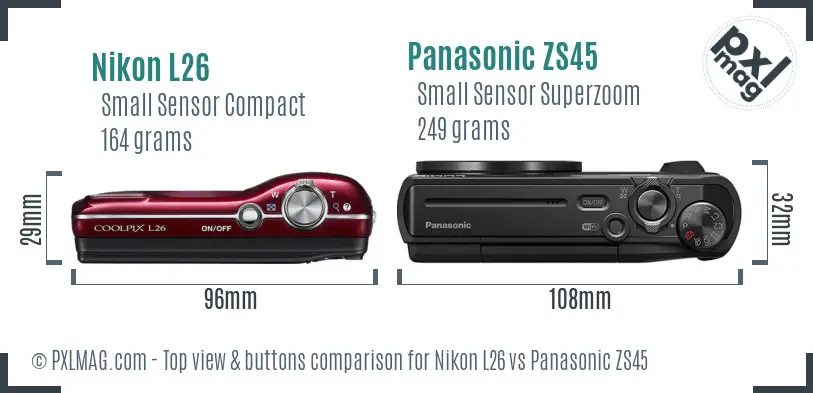 Nikon L26 vs Panasonic ZS45 top view buttons comparison