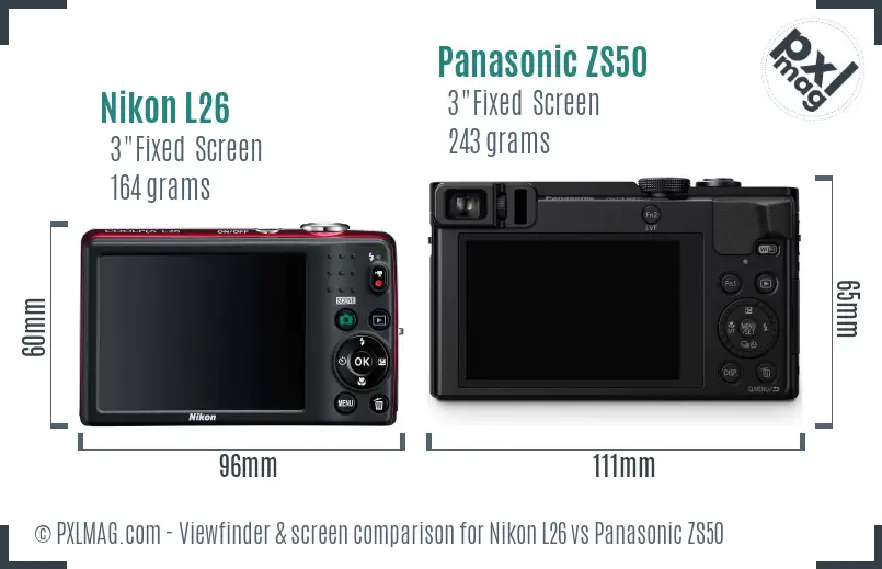 Nikon L26 vs Panasonic ZS50 Screen and Viewfinder comparison