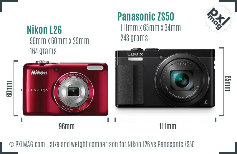 Nikon L26 vs Panasonic ZS50 size comparison