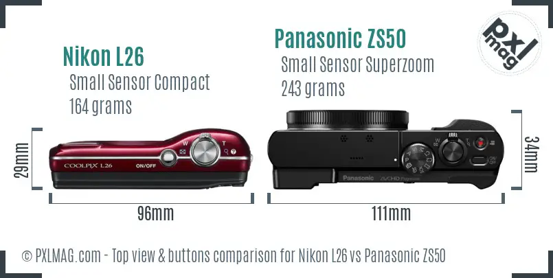 Nikon L26 vs Panasonic ZS50 top view buttons comparison