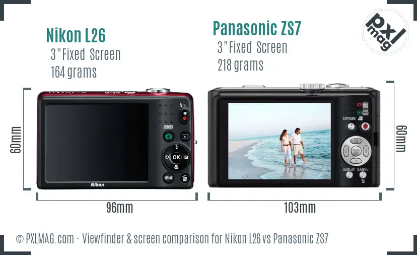 Nikon L26 vs Panasonic ZS7 Screen and Viewfinder comparison