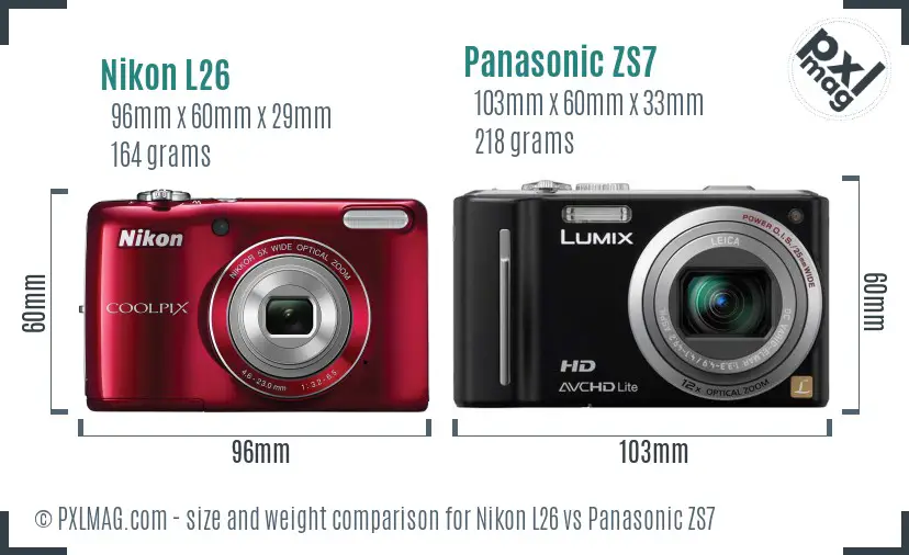 Nikon L26 vs Panasonic ZS7 size comparison