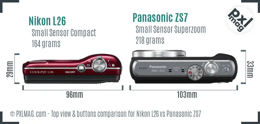Nikon L26 vs Panasonic ZS7 top view buttons comparison