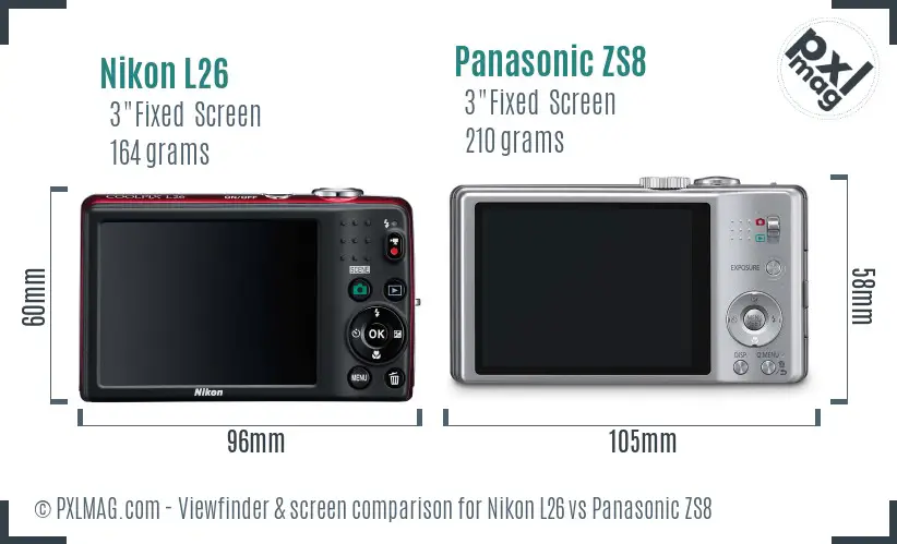 Nikon L26 vs Panasonic ZS8 Screen and Viewfinder comparison