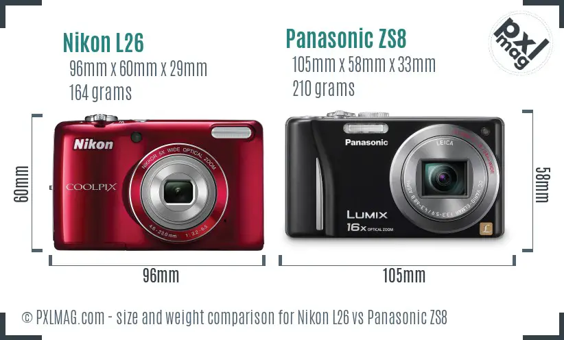 Nikon L26 vs Panasonic ZS8 size comparison