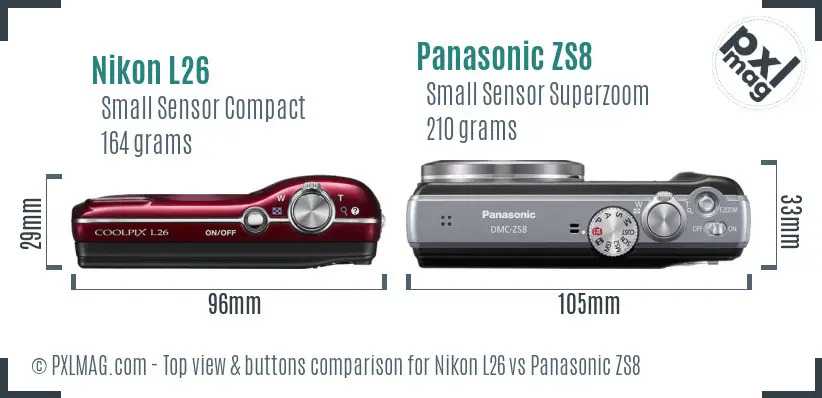 Nikon L26 vs Panasonic ZS8 top view buttons comparison