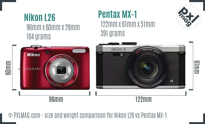Nikon L26 vs Pentax MX-1 size comparison