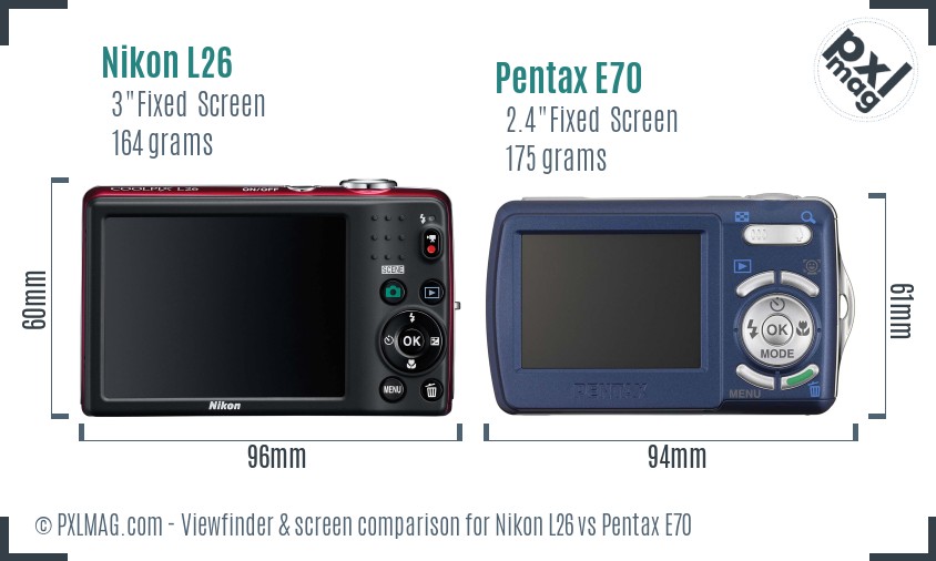 Nikon L26 vs Pentax E70 Screen and Viewfinder comparison