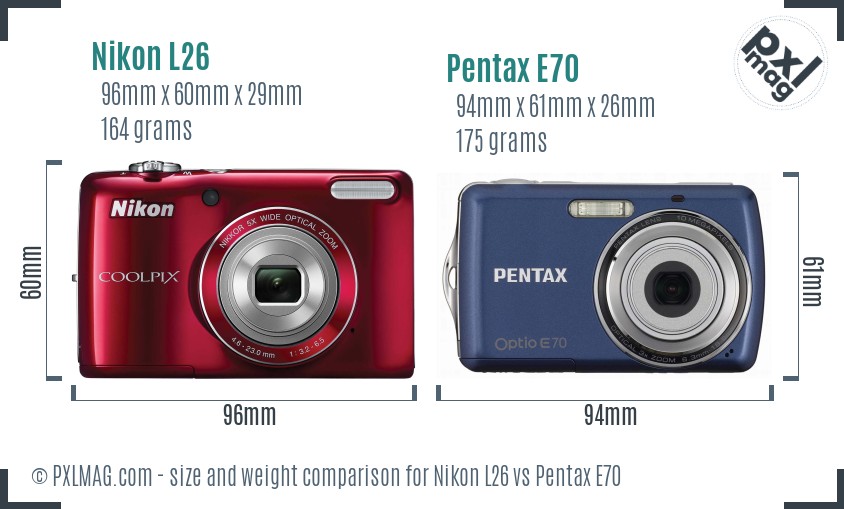 Nikon L26 vs Pentax E70 size comparison