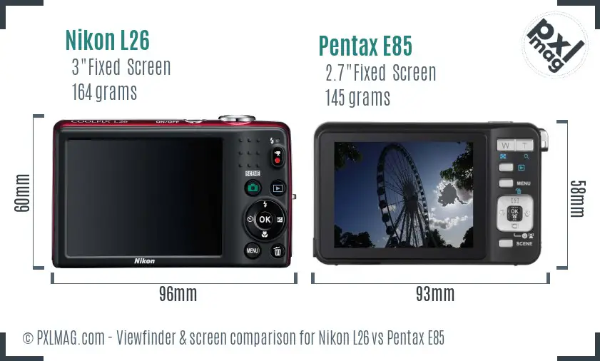 Nikon L26 vs Pentax E85 Screen and Viewfinder comparison